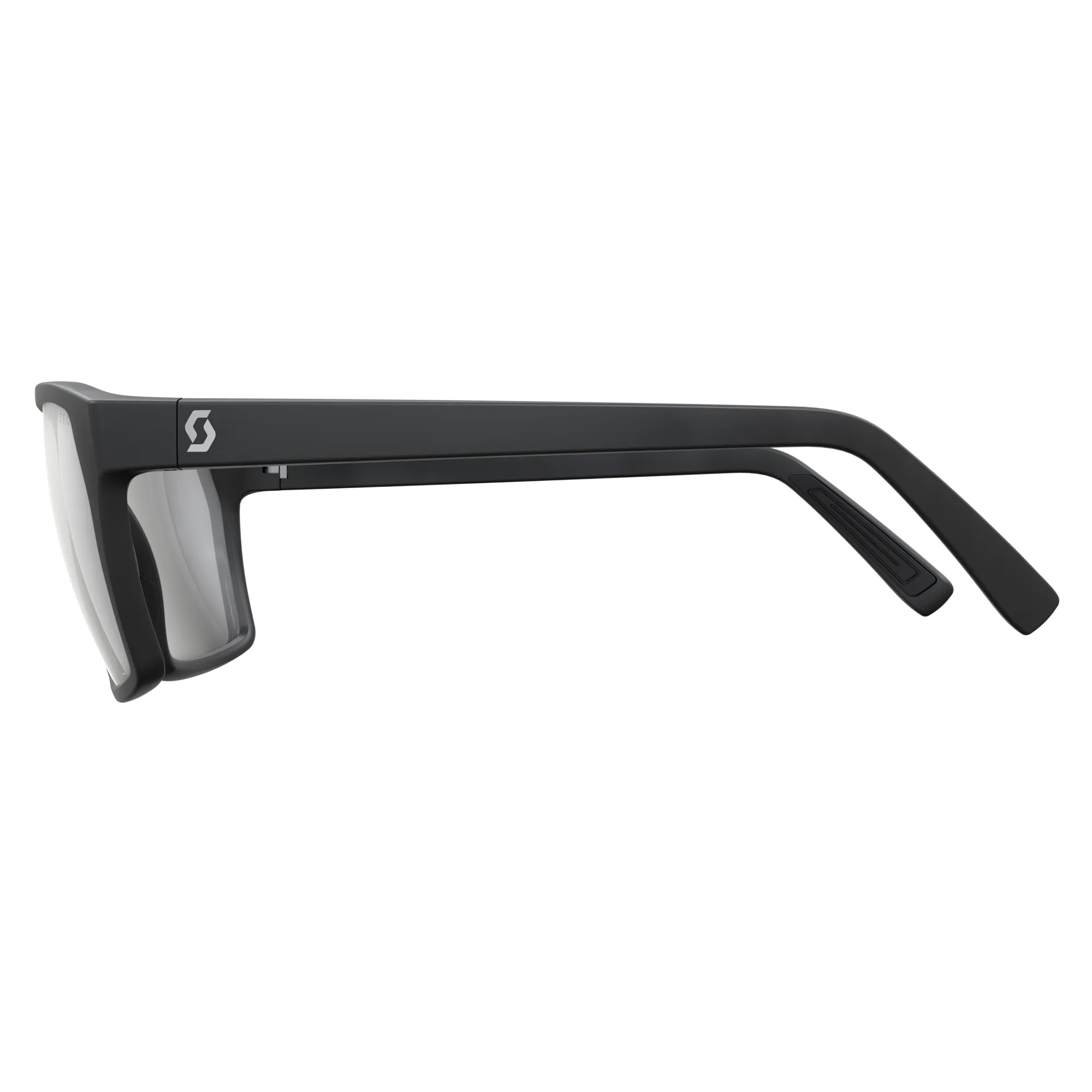 Black SCOTT Tune polarized glasses, side view with logo on temples, polarized lenses.
