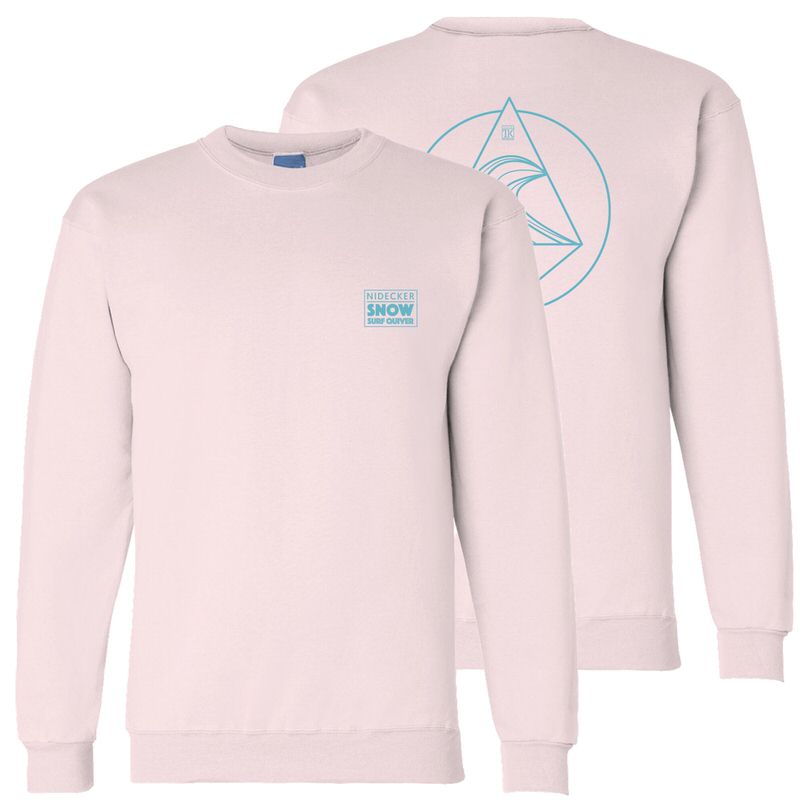 Zwei rosa Nidecker Snowsurf Sweatshirts, eins mit Logo vorne, eins mit Grafik hinten.