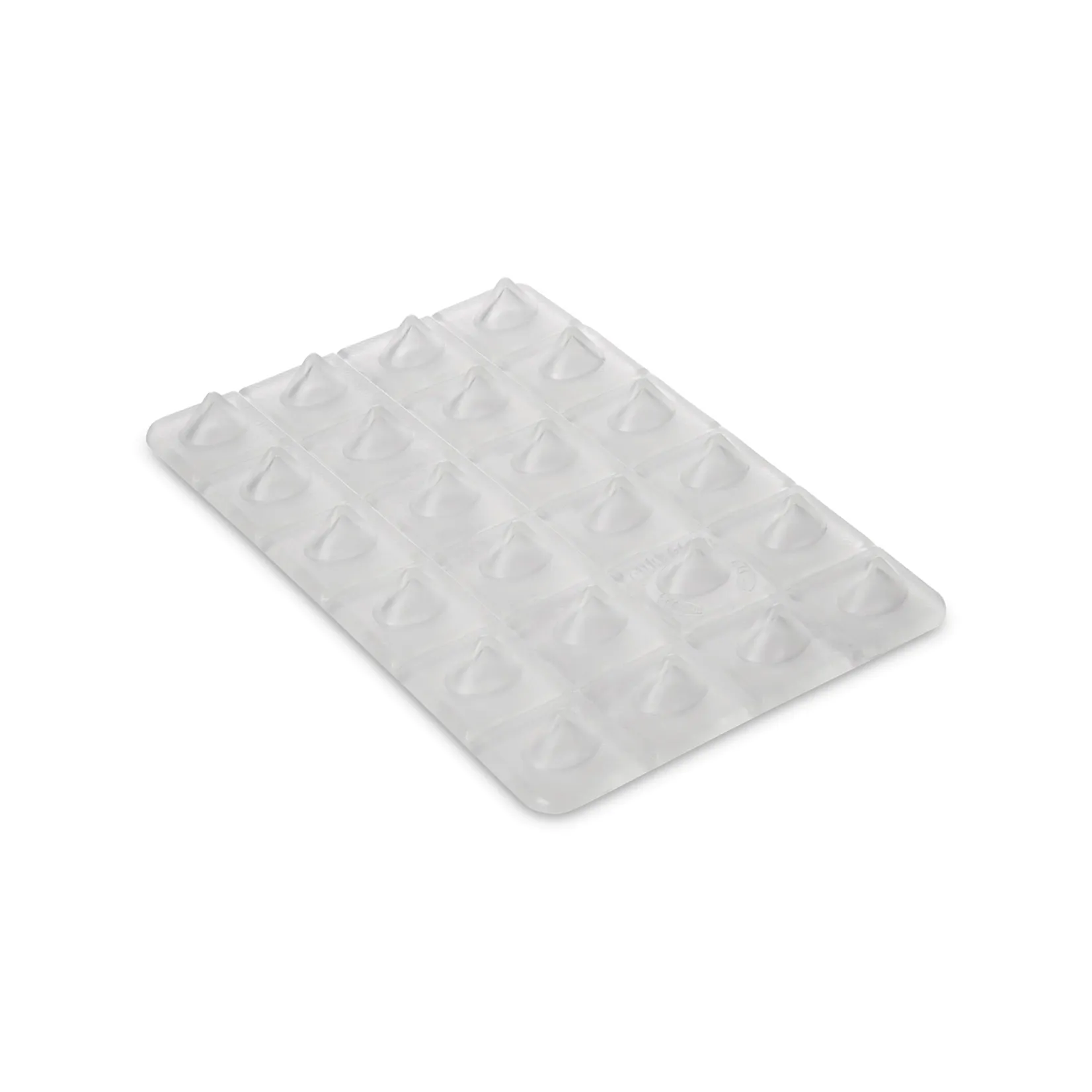 Transparent, rectangular stomp pad with many small conical spikes. The 'Shark Teeth' provide aggressive grip and maximum traction for snowboarders, especially on the lift and in one-foot situations. Can be cut to size.