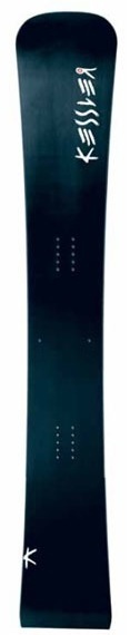 Snowboard bleu foncé "Kessler Snowboard bleu foncé avec pointe arrondie, marque "Kessler" en blanc. Points de fixation au milieu.