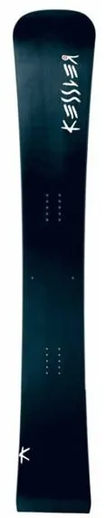 Dunkelblaues Snowboard mit abgerundeter Spitze, Marke "Kessler" in Weiß. Befestigungspunkte mittig.