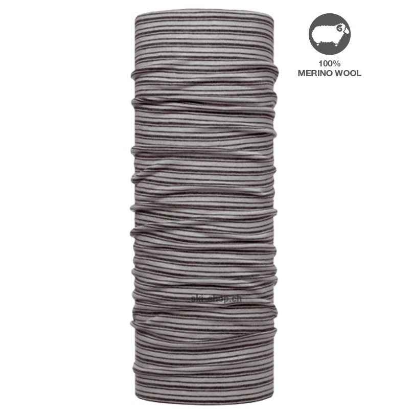 Schlauchtuch Buff Cugnot Wool, gestreift, aus 100% Merinowolle, zusammengerafft.