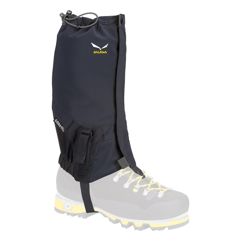 Gore-Tex gaiter dark blue Dark blue Salewa Gore-Tex gaiter on the shoe, with logo and elastic band.
