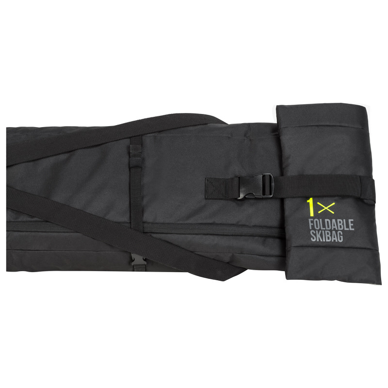 Black Head single ski bag, folded. Carrying straps and adjustable straps are visible. Imprint: "1x Foldable Skibag".