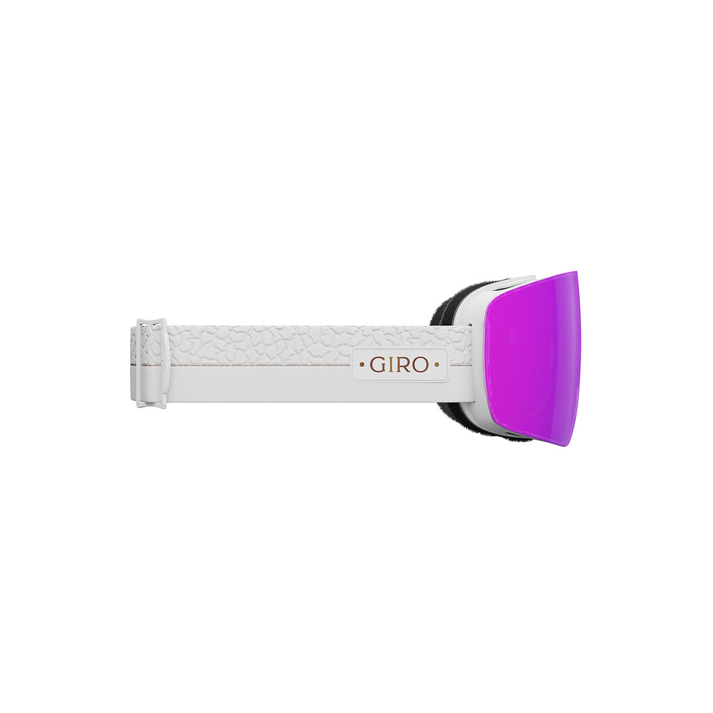 Vue détaillée : Giro Contour RS W Vivid Goggle avec écran rose et bande blanche à motifs.