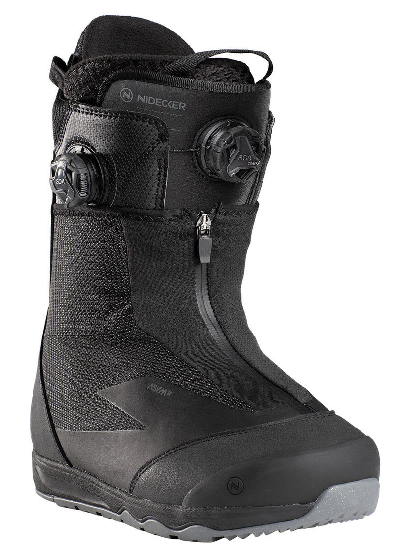 Schwarzer Nidecker Index Snowboard Boot mit BOA System und Reißverschluss.
