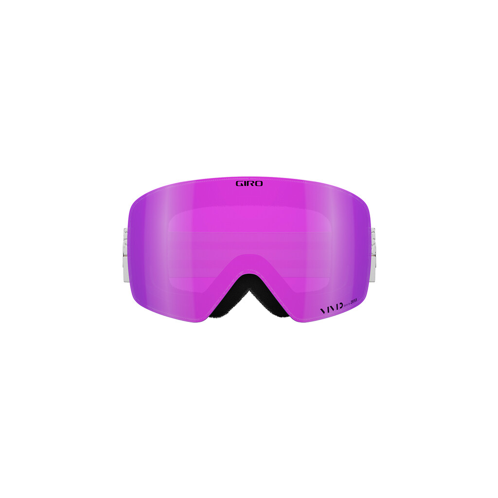 Gros plan sur le Giro Contour RS W Vivid Goggle en White Craze avec écran VIVID rose.