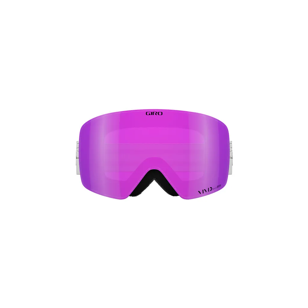 Nahaufnahme der Giro Contour RS W Vivid Goggle in White Craze mit pinker VIVID-Scheibe.