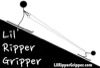 Sketch of a skier skiing down a slope with the words "Lil' Ripper Gripper" and a web address.