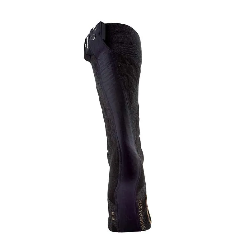 Detailaufnahme einer grauen Heat Fusion Powersocks für Herren, von der Seite, mit Akku-Befestigung.