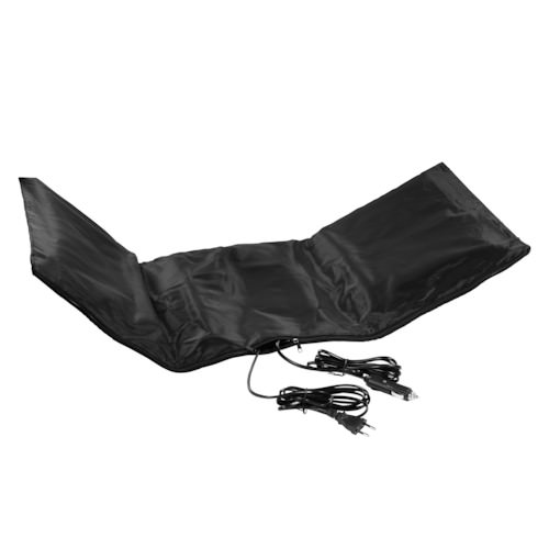 Schwarze, U-förmige Heizmatte für Skischuhtaschen, mit 2 Kabeln und Steckern.