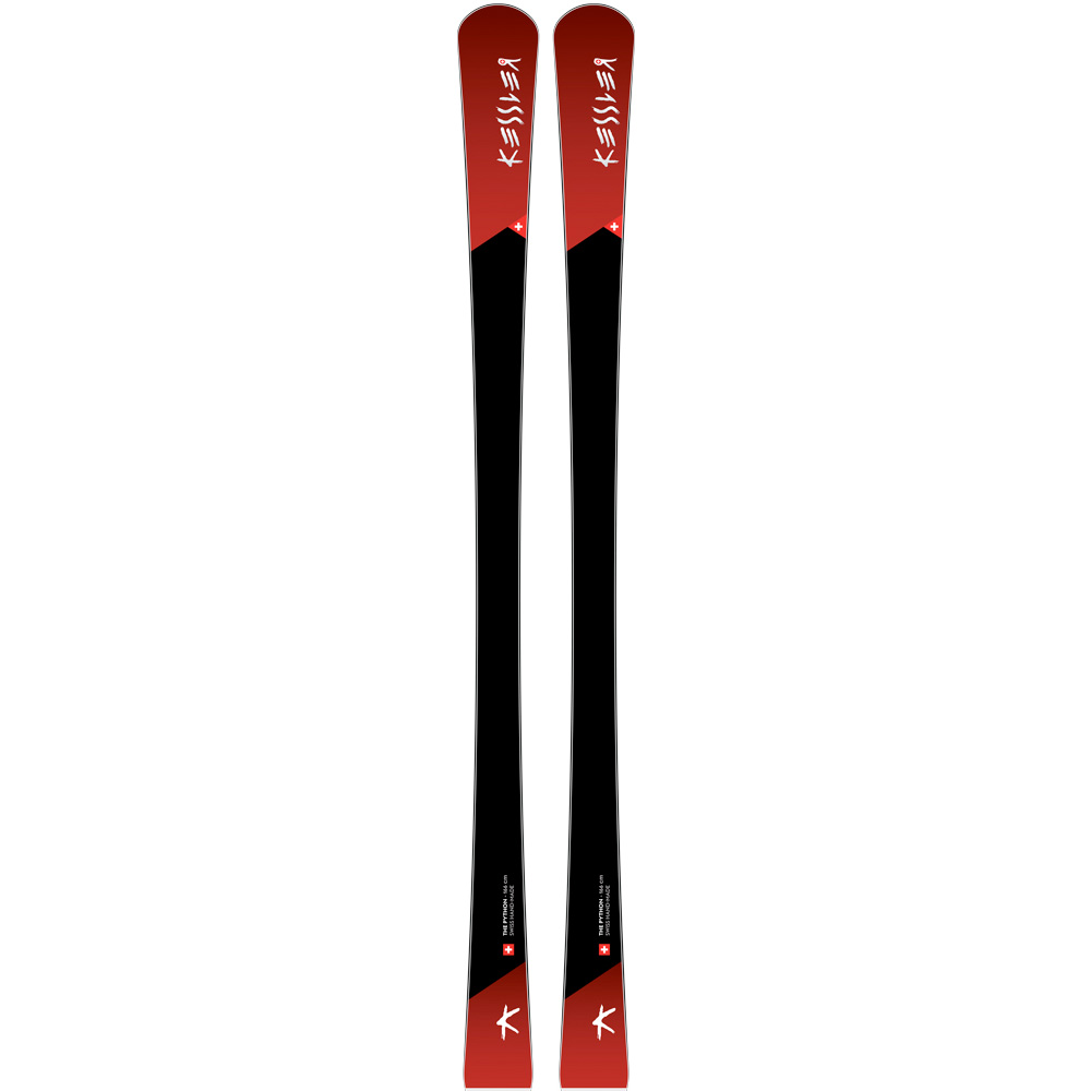 Zwei Kessler Phyton Ski mit roter Spitze und schwarzem Mittelteil stehen parallel vor weißem Hintergrund.