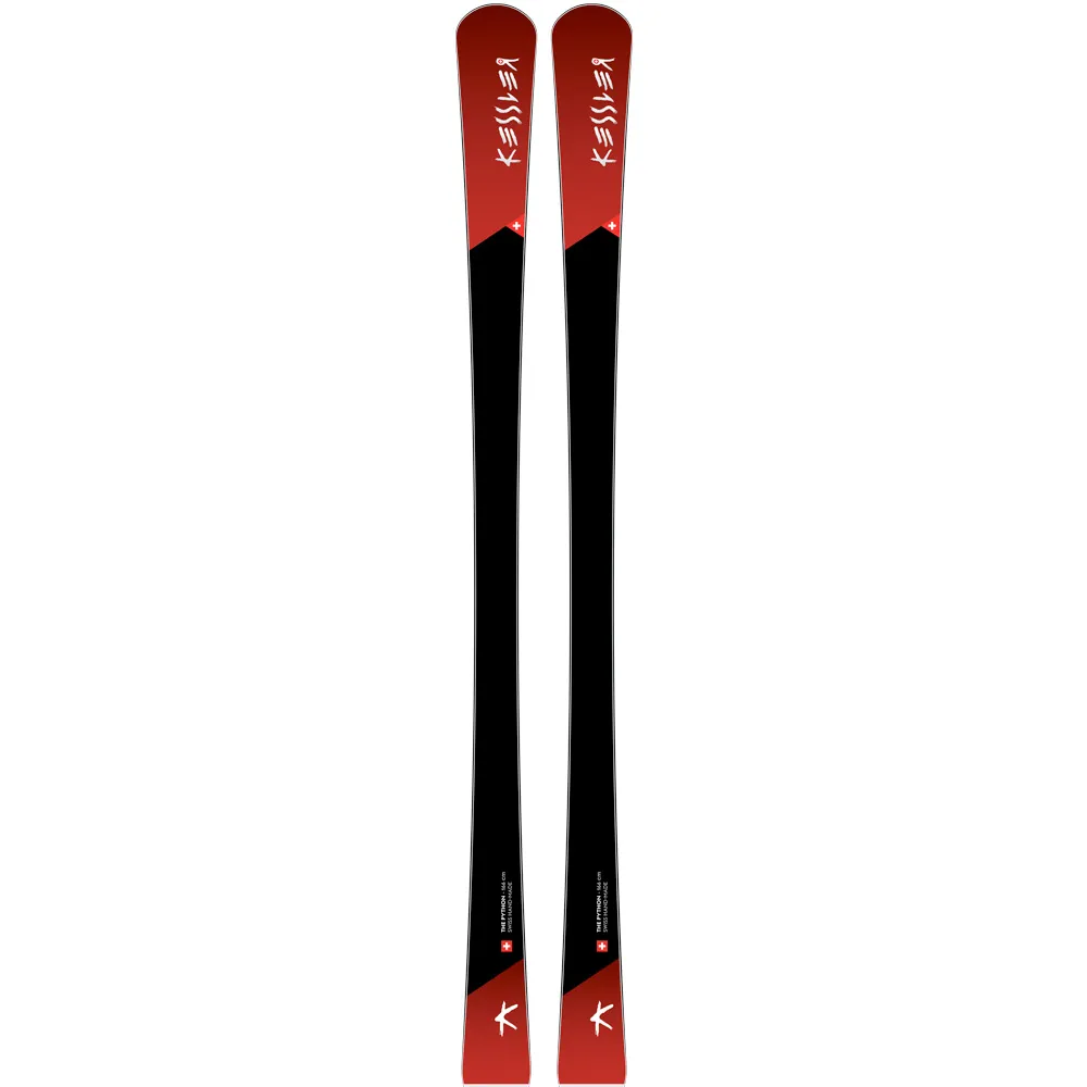 Zwei Kessler Phyton Ski mit roter Spitze und schwarzem Mittelteil stehen parallel vor weißem Hintergrund.