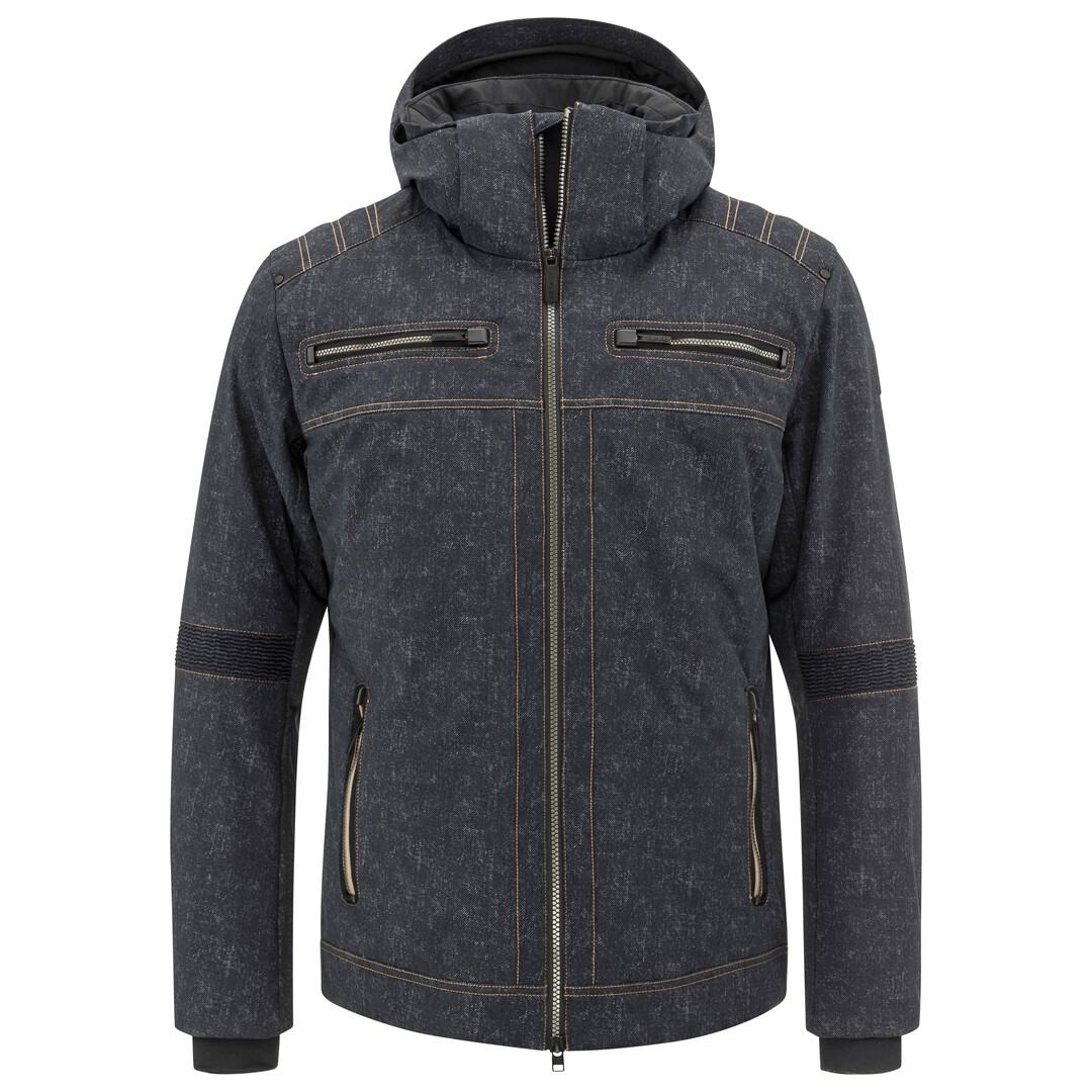 Dunkelgraue Rebels Kona Jacket für Herren mit Kapuze, Reißverschlüssen und Taschen. Steppdetails an Schultern und Ärmeln.
