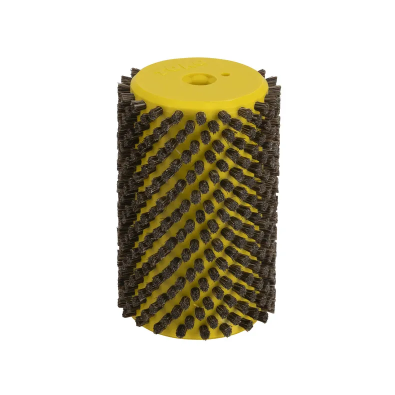 Gelbe Rotary Brush mit Pferdehaarborsten. Die Borsten sind dicht angeordnet. Zylinderförmige Form.