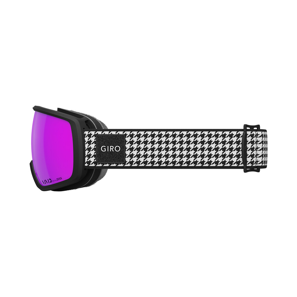 Giro Balance II Skibrille in Schwarz/Weiß mit pinkfarbener Vivid-Scheibe und Hahnentrittmuster am Band.