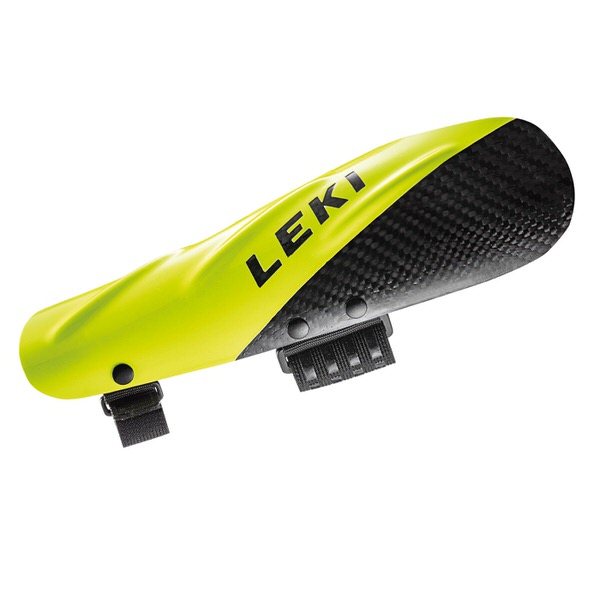 Gelber Leki Fore Arm Protector Carbon 2.0 mit Carbon-Verstärkung und Befestigungsschlaufen.