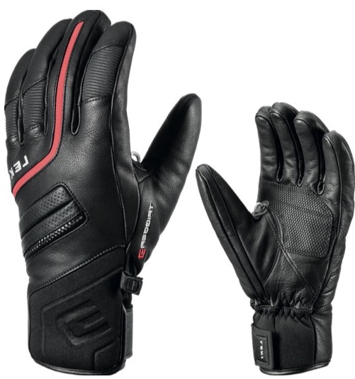 Zwei schwarze Leki Phoenix 3D Handschuhe mit roten Akzenten im Detail.