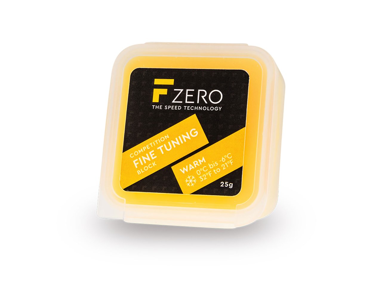 Verpackter FZERO Fine Tuning Block Warm mit gelbem Etikett und Produktinformationen.