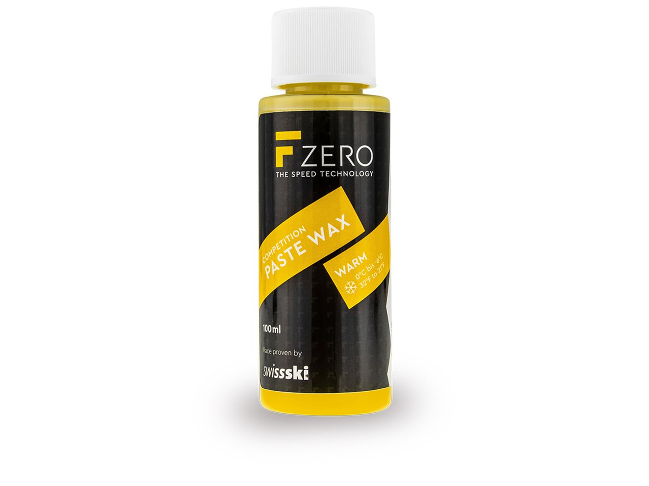 Gelbe 100ml Paste Wax Flasche von FZERO für warme Schneebedingungen.
