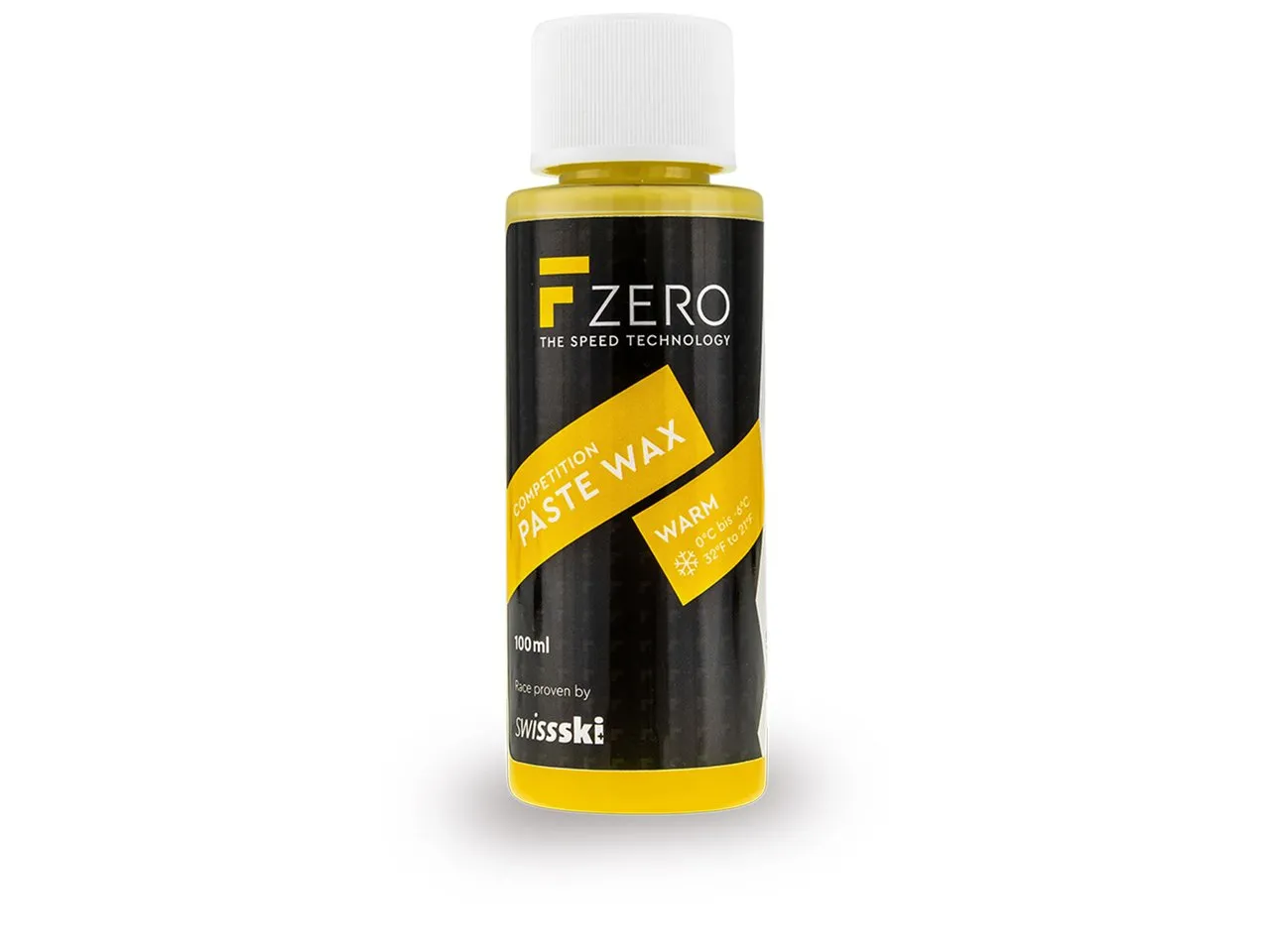 Yellow 100ml Paste Wax bottle from FZERO for warm snow conditions.