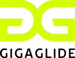 Neon green logo from Gigaglide with stylized, connected letters "GG" above the full name in capital letters.