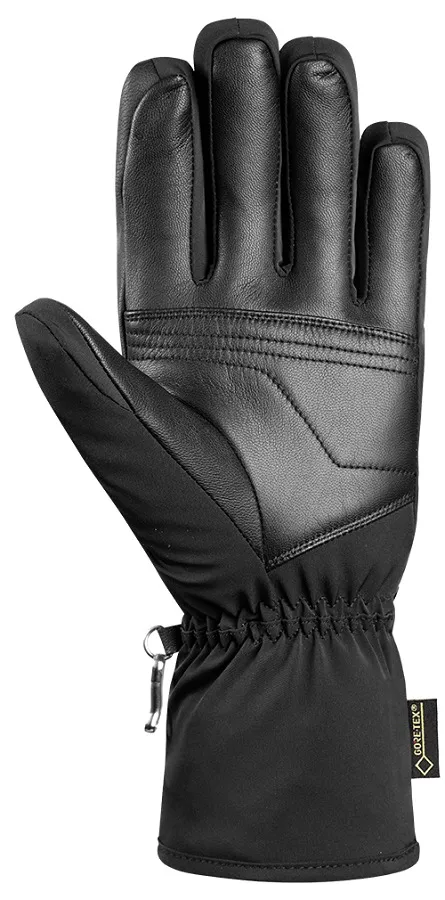 Black Reusch X-Liner GTX ski glove with goatskin leather palm and softshell backhand as seen from the palm.