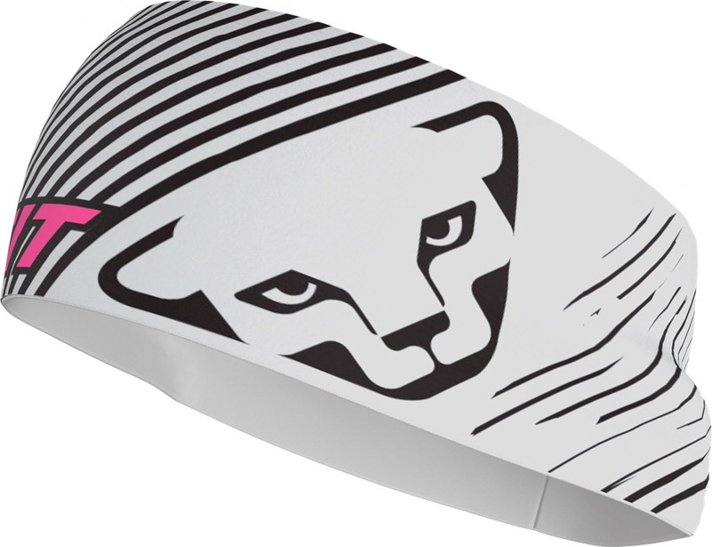 Dynafit Stirnband Raubkatze Weißes Dynafit Graphic Performance Stirnband mit schwarzen Streifen und Raubkatze-Logo.