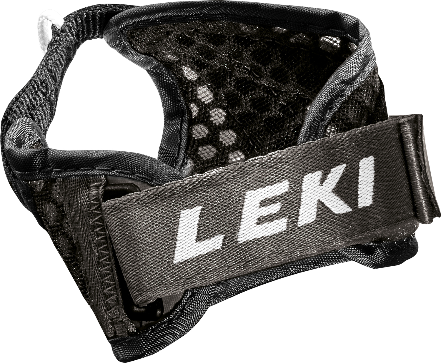 Leki Trigger 3D Ersatzschlaufe Detailaufnahme Leki Frame Str Mesh Trigger 3D Ersatzschlaufe, Textband mit Logo "LEKI" sichtbar.