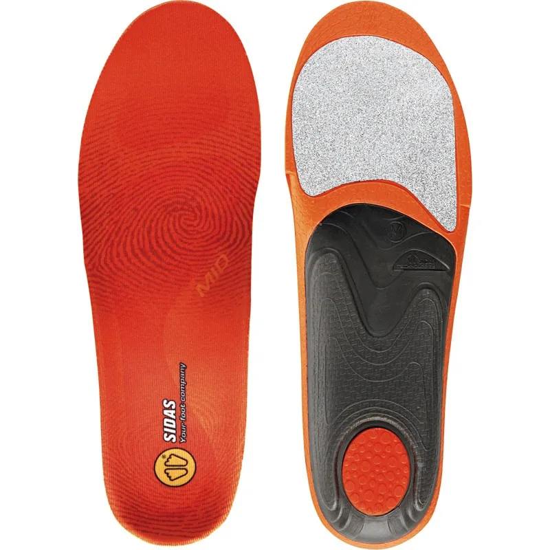 Orange Sidas winter sole, upper side with pattern, underside with black support and gray surface.