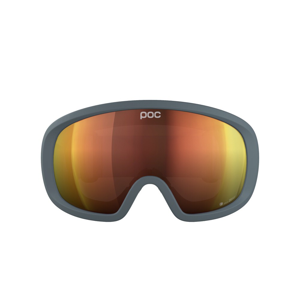 Graue POC Fovea Clarity Skibrille mit oranger Spektris-Verspiegelung frontal.
