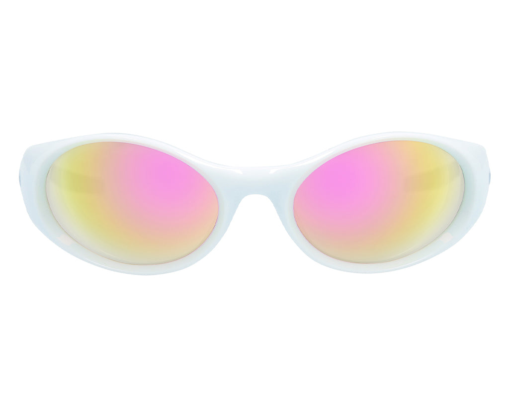 Lunettes de soleil blanches Miami Nights Lunettes de soleil blanches "The Slammer The Miami Nights" avec verres réfléchissants roses et jaunes.