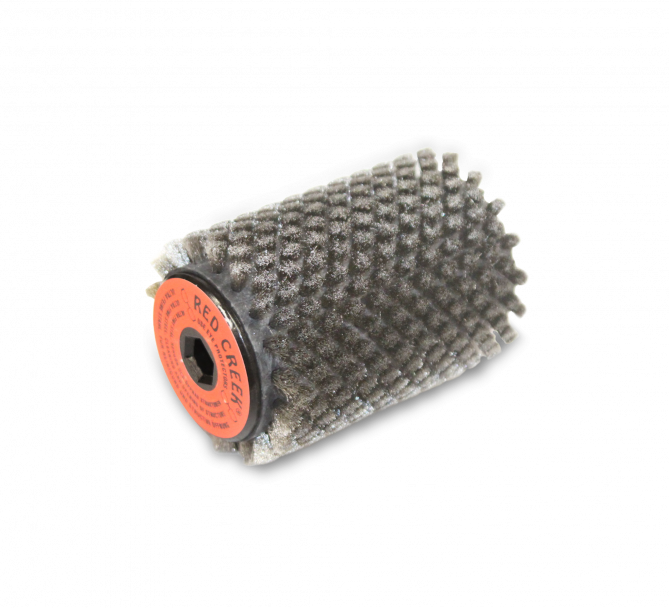 Weiße 100mm Nylon Racing Bürste mit roter Beschriftung, Detailaufnahme.
