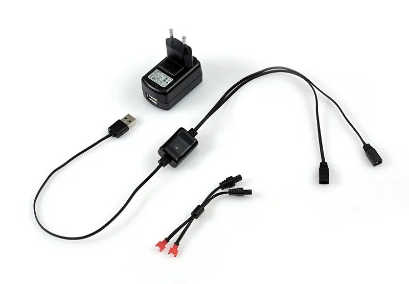 Charger and cable for Therm-ic Ultra Heat glove batteries. USB plug, adapter with plug for the socket.