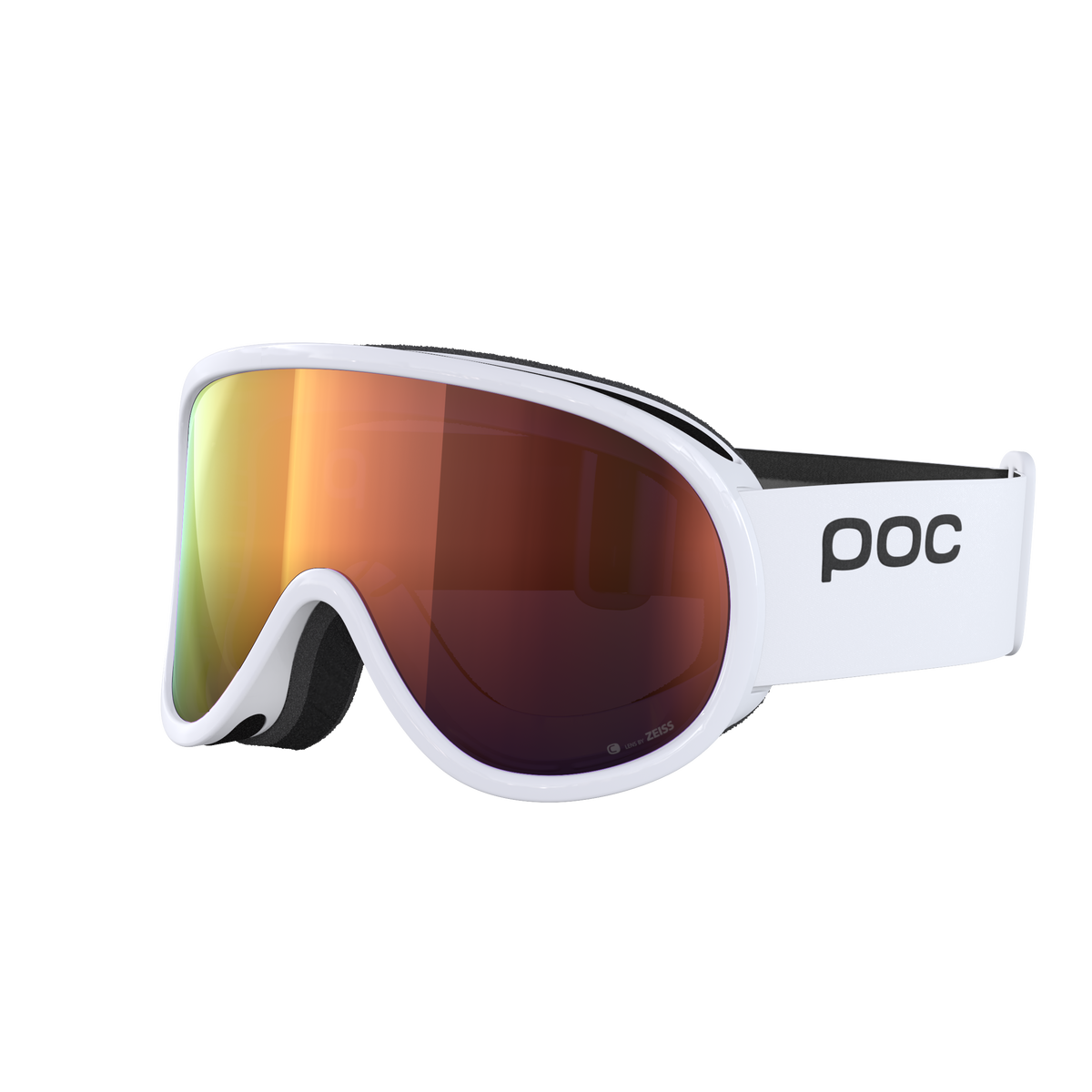 Lunettes de ski POC Retina MID blanches avec lentille Clarity orange et bandeau noir.