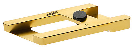 Goldfarbenes Toko Base Angle World Cup Werkzeug mit schwarzem Einstellknopf, zur Winkelbestimmung.