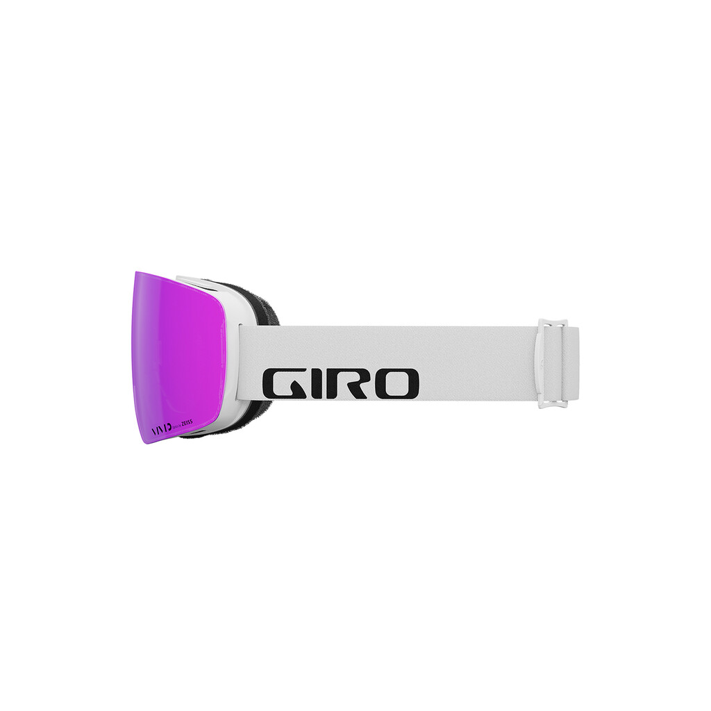 Giro Contour RS Goggle Giro Contour RS Vivid Goggle in Weiß mit pinkfarbener Scheibe, seitliche Ansicht.