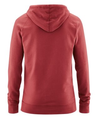 Rückansicht TECU 18 masai Hoodie in Rot. Kapuze ist aufgesetzt, Ärmel sind lang.