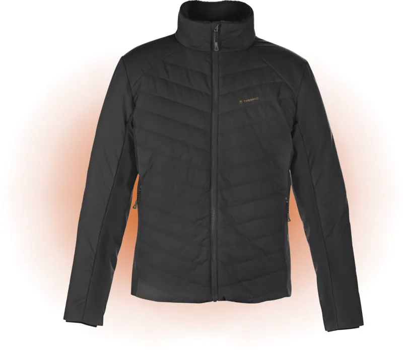 Schwarze Therm-ic Powerjacket Speed Men mit Reißverschluss, Stehkragen und seitlichen Reißverschlusstaschen.