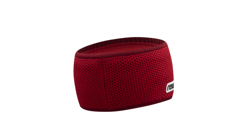 Rotes, sportliches Reusch Stirnband im Swiss-Ski Team Design mit Logo.