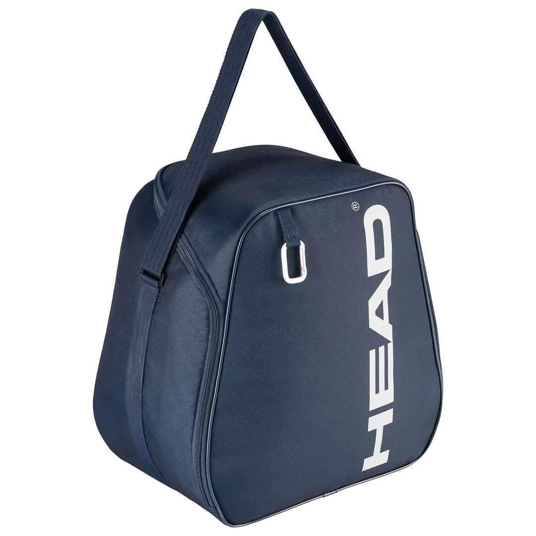 Bootbag Head bleu avec bandoulière et logo blanc. Mousqueton pour les accessoires.