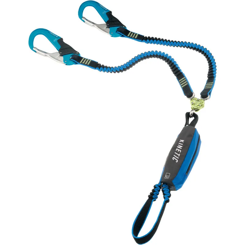 Via ferrata set Kinetic Gyro Rewind Pro with shock absorber, carabiner and elastic safety arms.