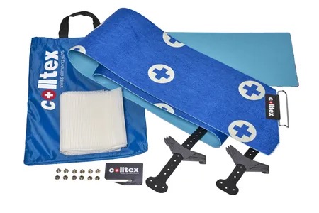 Colltex PALÜ Splitboard Set: blaues Fell mit Kreuzmuster, Tasche, Zubehör für Splitboard bis 170 cm Länge.