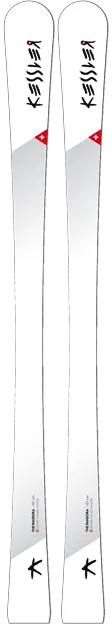 Paar weisser Kessler Pandora Ski mit Logo und Schweizer Kreuz.
