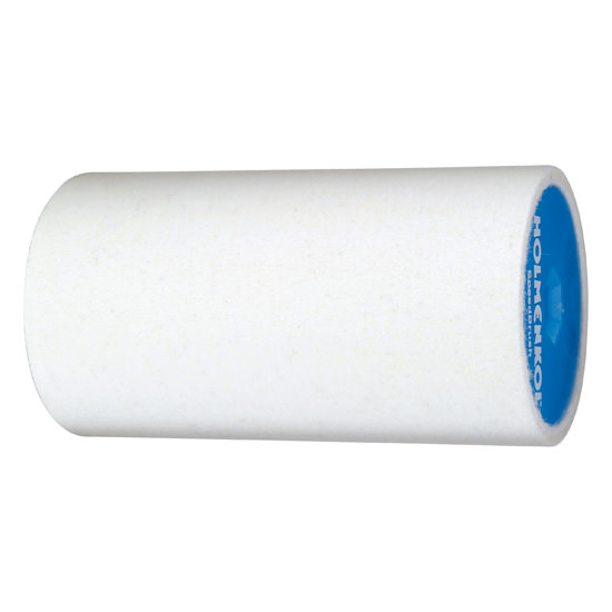 Weiße Speed Brush Fleece Rolle für Finishprodukte, seitliche Ansicht.