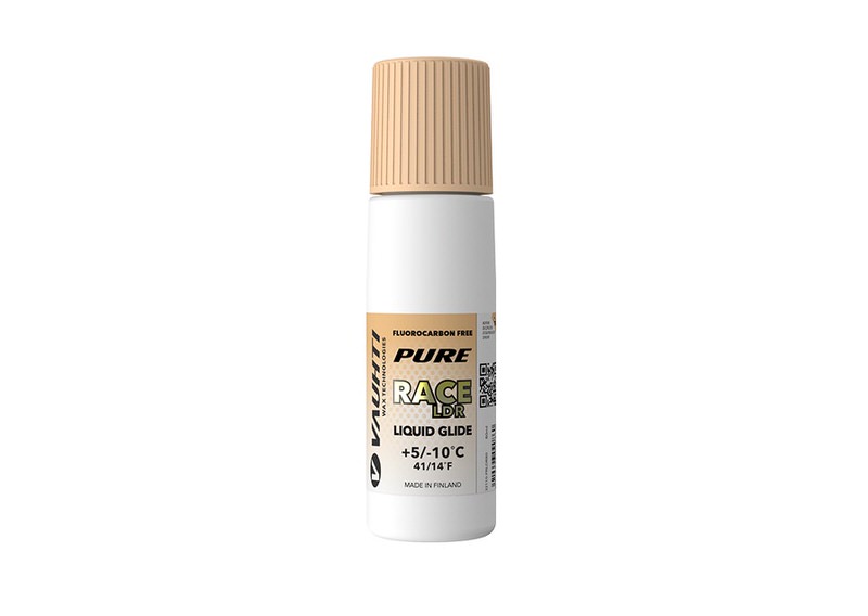 Weiße Flasche Vauhti Race LDR Liquid Glide mit beigem Deckel. Text auf der Flasche.