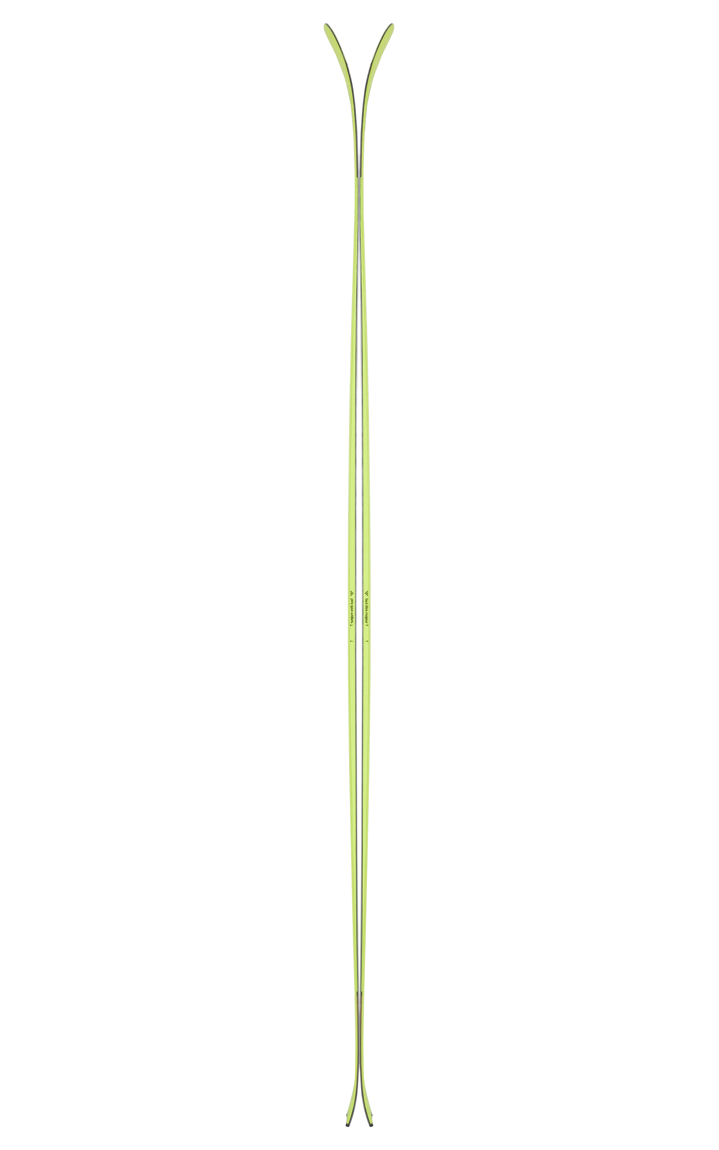 Ein Paar Black Crows Orb Freebird Ski, von oben bis unten, mit fluoreszierendem Gelb und schwarzer Umrandung.