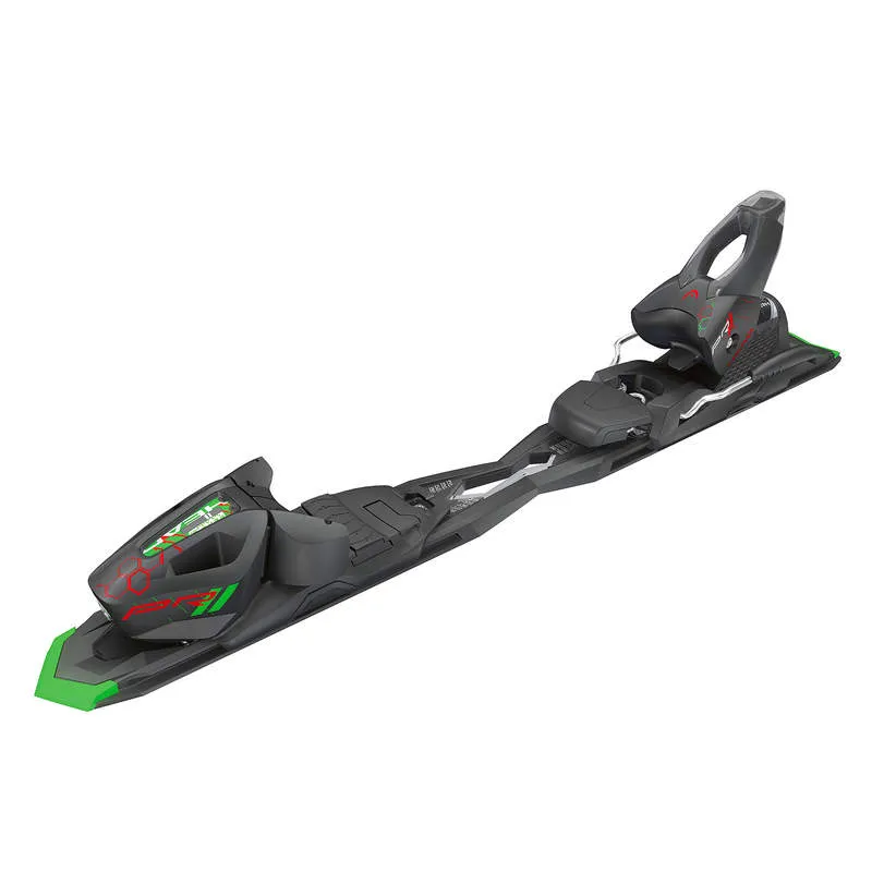 Graue Ski-Bindung, Teil des Head V-Shape V4 XL Ski-Sets, mit roten und grünen Akzenten.