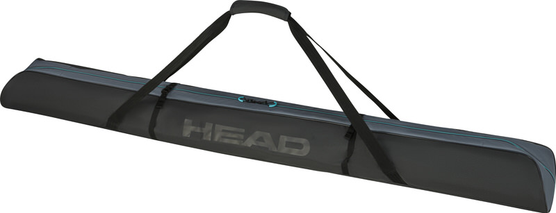 Grauer Head Single Skibag 195cm mit Tragegurten und Reißverschluss mit türkisen Details.