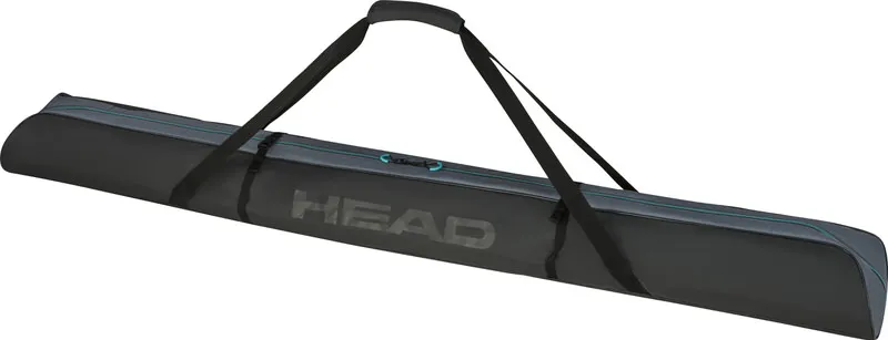 Grey Head Single Skibag 195cm with carrying straps and zipper with turquoise details.
